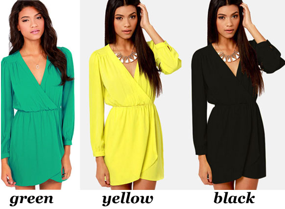 Casual V Neck Long Sleeve Chiffon Dresses
