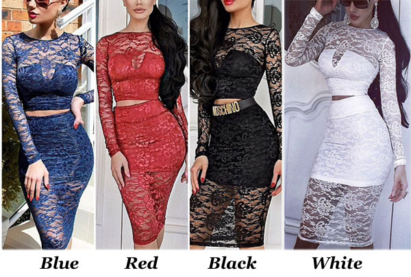 Nightclub See Through Two Piece Sexy Lace Dress