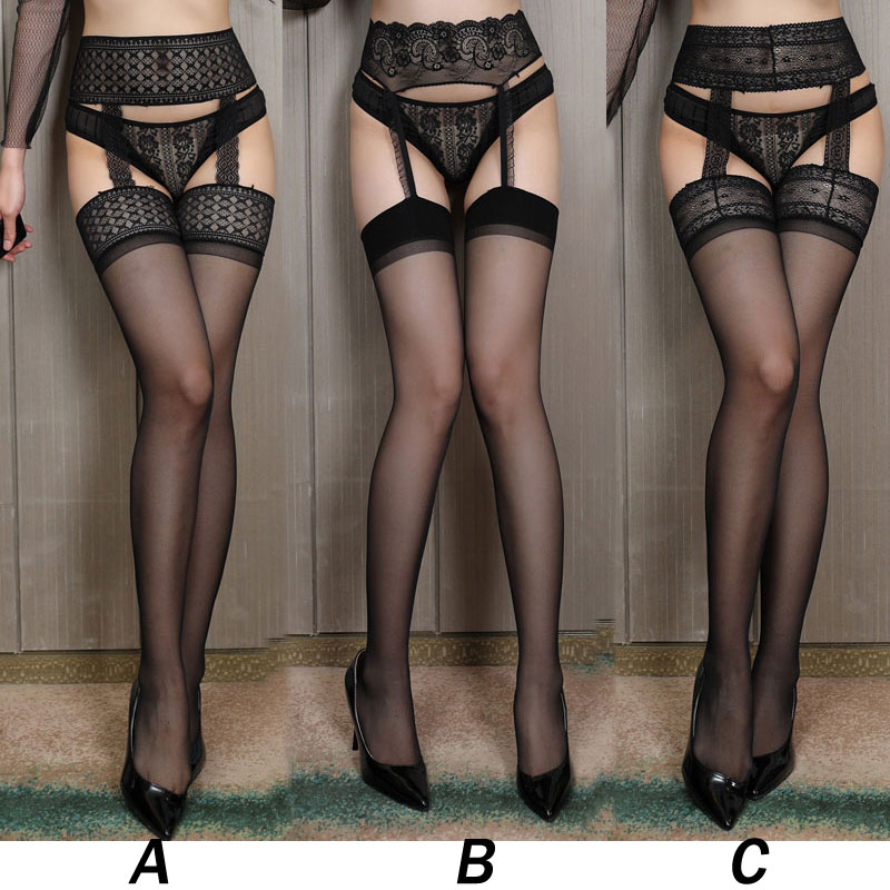 Sexy Mesh Lace Splice Sheer Tights Leggings Socks Elastic Garter Belt Thin Perspective Women's Stocking High Waist Suspender Pantyhose