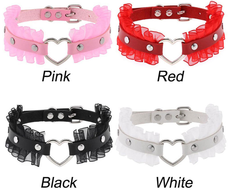Punk Lace Hollow Love Heart Rivet Harajuku Leather Necklace Nightclub Accessories Gothic Rock Adjustable Women's Collars Choker