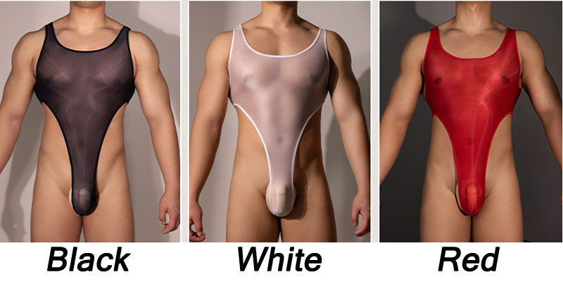 Sexy Thin Sheer Bodysuit For Men Jumpsuit Vest Transparent Sissy Athletic Supporter Stretch Leotard Suspender Lingerie