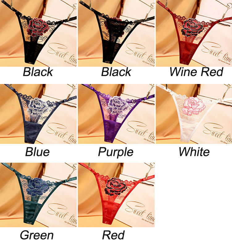 Sexy Flower Rose Mesh Embroidery Slutty Briefs Women's Underwear Erotic Panties Thong T-Back Lingerie Sheer Underpants