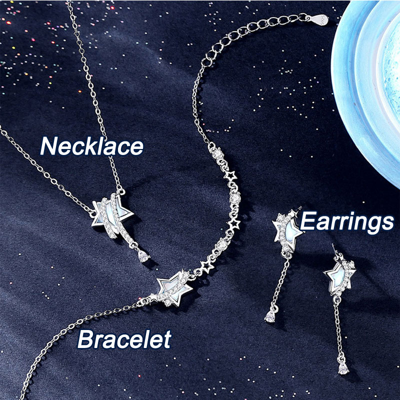 Trendy Meteor Star Zirconia Bracelet Earrings Pendant Chain Birthday Gift INS Accessory Charm Sterling Silver Necklace Jewelry