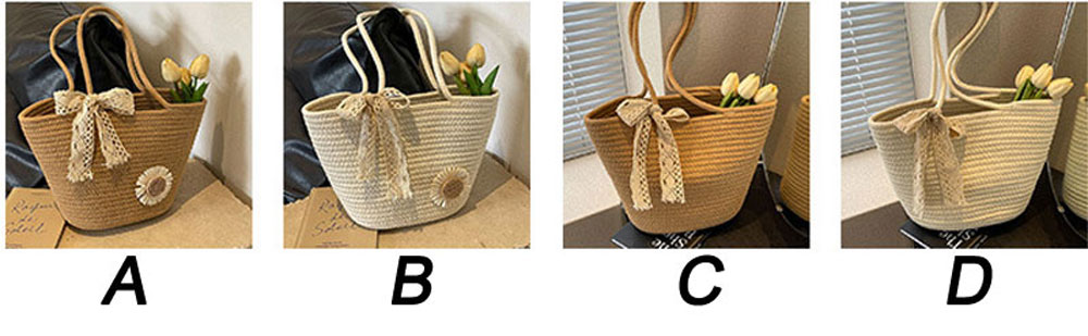 Summer Sunflower Lace Bowknot Vacation Beach Woven Straw Boho Handbag Weaving Purse Rattan Weekender Bags Crochet Handle Tote Bag