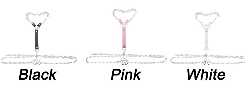 Punk Pentagram Buckle Chain Choker Chest Tops Bondage Goth Halloween Sex Toy Accessory Rave Costumes SM Women's Belt Leather Harness