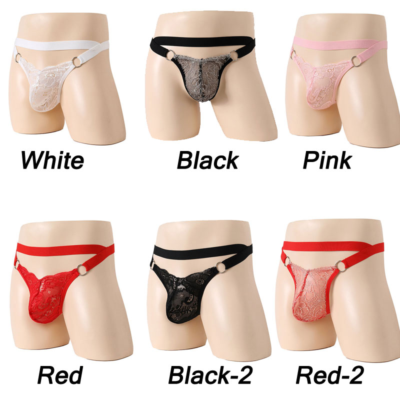 Sexy Floral Lace Backless Bulge Pouch Thin Men's Lingerie Sissy Gay T-back Underpants Low Rise Panty Underwear G-string Thong