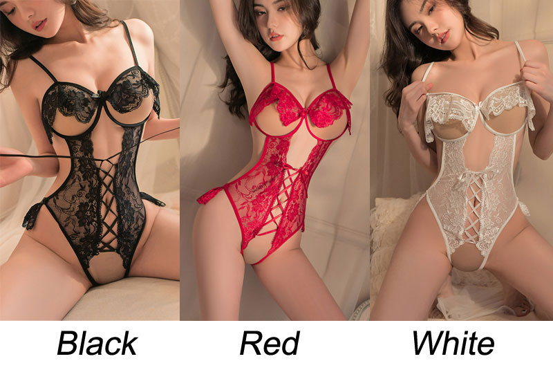 Sexy Exposed Chest Floral Lace Teddy Tights Corset Leotard Jumpsuit Underwire Exotic Nightwear Strap Women's Lingerie Crotchless Bodysuit 