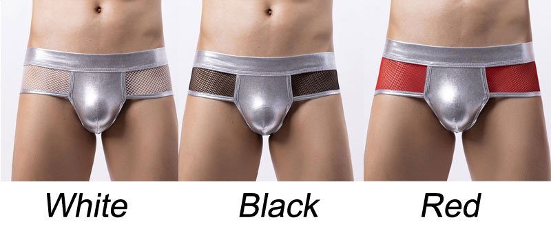 Sexy Fishnet Mesh Splice Faux Leather Briefs Underwear Breathable Sissy Knickers Crossdress Men's Lingerie Underpants