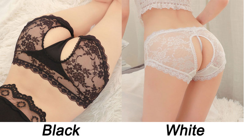 Sexy Floral Lace Sheer Crotchless Hollow Panties Naughty Briefs Women's Underwear Breathable Lingerie Erotic Hipster Underpants 