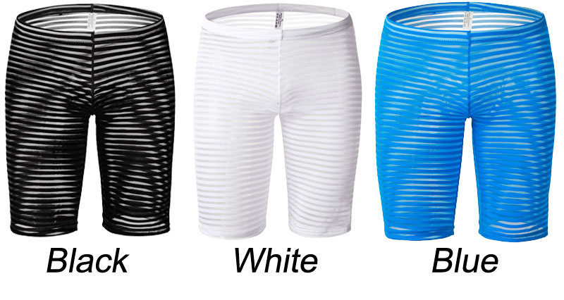 Sexy Stripe Mesh Sheer Middle Shorts Sissy Athletic Supporter Crossdress Underpants Breathable Men's Lingerie