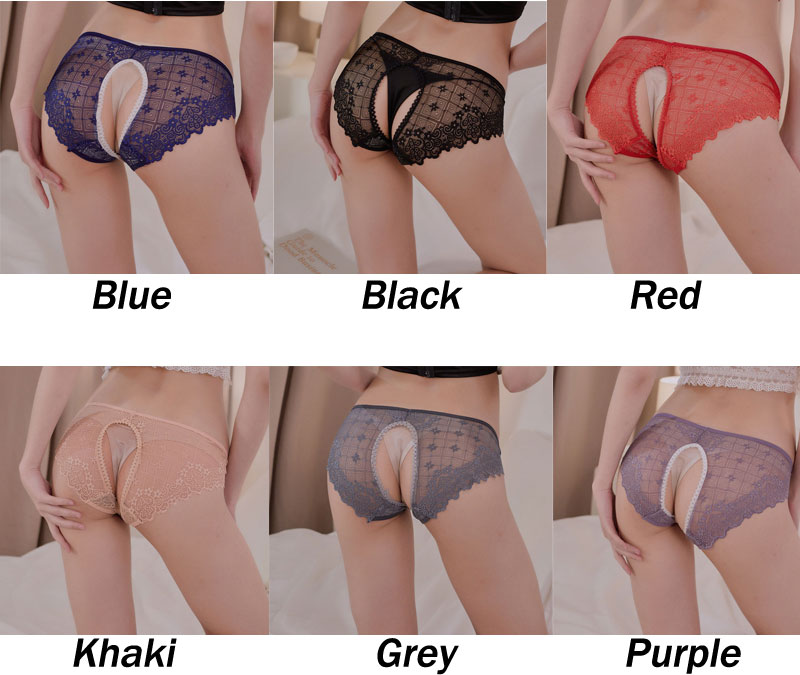 Sexy Sheer Lace Hollow Crotchless Panties Naughty Briefs T-Back Lingerie Erotic Women's Underwear Thong Hollow Slutty Underpants