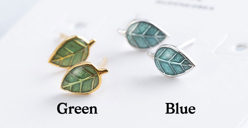 Fresh Drop Glaze Leaf Earrings Stud Jewelry Gift For Girl Leaves Sterling Silver Women's Earrings Studs