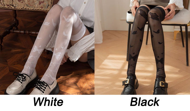 Summer Butterfly Sheer Thin Lolita Socks High Thigh Socks JK Tights Elastic Stockings