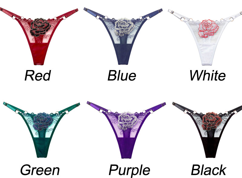 Sexy Mesh Sheer Flower Rose Embroidery Naughty Briefs Women's Underwear Thong T-Back Lingerie Erotic Underpants Breathable Panties