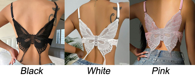Sexy Back Hollow Butterfly Bowknot Lace Vest Bralette Racerback Crop Top Wireless Bra Corset Strap Tank Bustier Lingerie Women's Camisoles