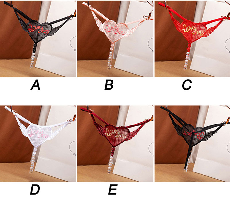Sexy Love You Embroidery Love Heart Shape Pearl Massage Panties Hipster Women's Underwear Breathable Lingerie Erotic Underpants Seamless Thong
