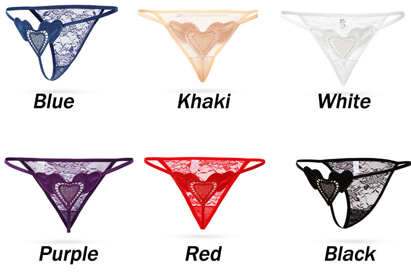 Sexy Love Heart Lace Hollow Crotchless Panties Naughty Briefs Lingerie Erotic Slutty Underpants Women's Underwear T-Back G-string Thong
