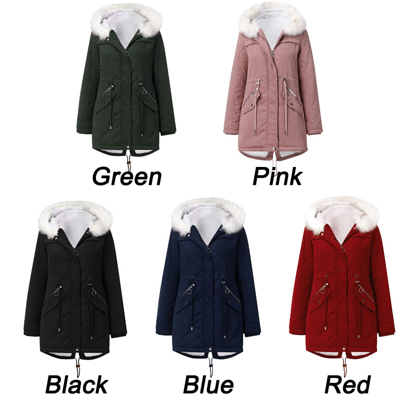 Parka Jacket With Fur Hood Long Winter Outfits Warm Thicken Outwear Fleece Overcoat Women's Clothes Cotton Trench Coat