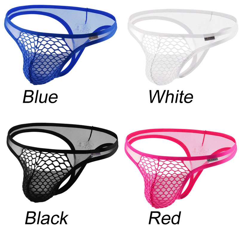 Sexy Men's Fishnet Underwear Mesh Breathable T-back Sissy Briefs See Through G-Strings Bikini Pouch Gay Underpants Thongs 