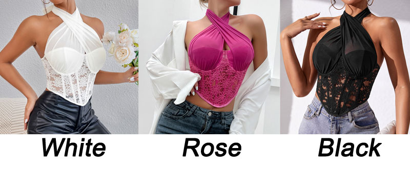 Sexy Cross Halter Floral Lace Underwire Blackless Sheer Tank Cami Tops Racerback Bralette Shirt Summer Bustier Women's Vest Camisole 