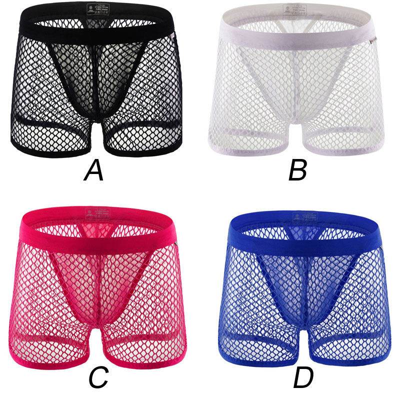 Sexy Fishnet Hollow Trunk Underwear Bulge Pouch Men's Lingerie Gay Nightwear Trunks Exotic Sissy Boxer Briefs 