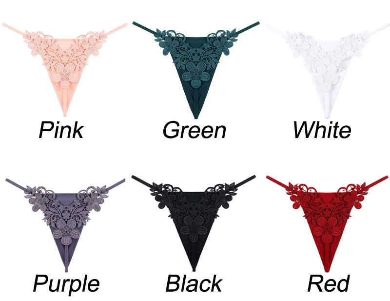 Sexy Flower Leaf Embroidery Lace Low Rise Panties Naughty Underwear Thong T-Back Lingerie Erotic Underpants Women's Briefs