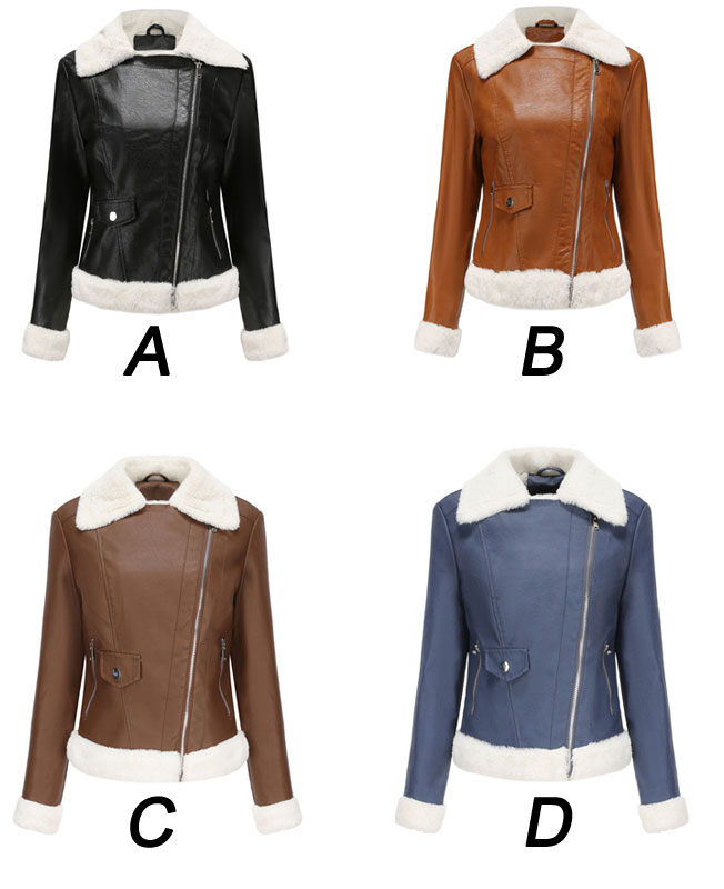 Winter Faux Leather Outfits Warm Outwear Hoodie Lapel Sweatshirt Overcoat Fleece Lining Clothes Coat Women's Jacket