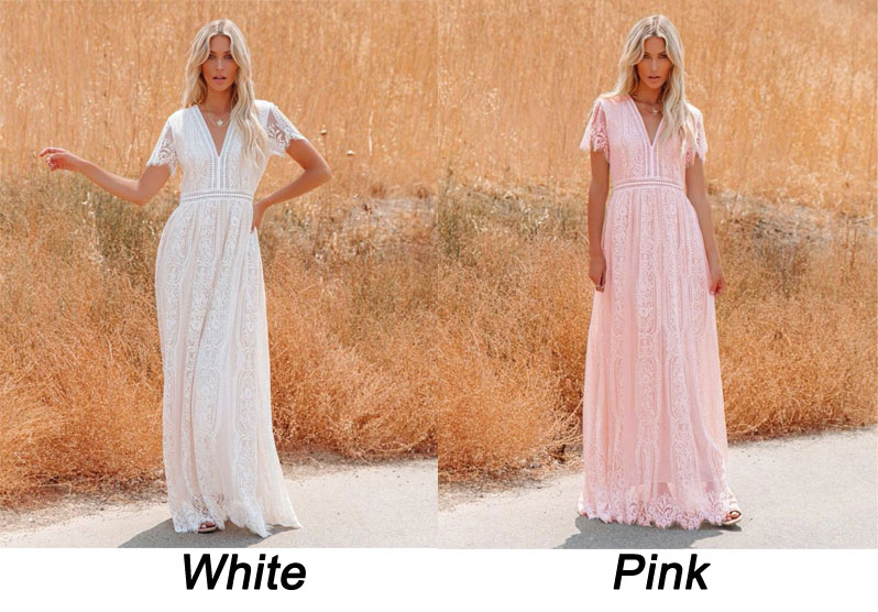 Elegant Floral Lace Thin Deep V Sheer Short Sleeve Bridesmaid Evening Party Prom Cocktail Swim Beach Long Maxi Dress