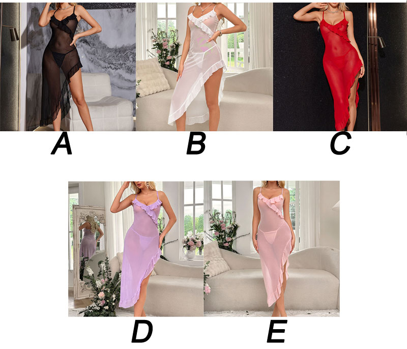 Sexy Irregular Ruffle Strap Sheer See-through Maxi Dress Bathrobes Loungewear Nightie Lingerie Nightgown Long Women's Nightdress