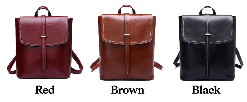 Retro Simple Single Buckle Square Oil Wax Leather Daypack Women's Bag Waterproof School Backpack