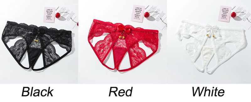 Sexy Lace Bell Bowknot Hollow Crotchless Thin Low Waist Thong T-Back Lingerie Underwear Seamless Slutty Underpants Naughty Briefs