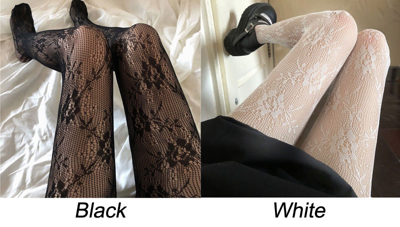 Sexy Lolita Flower Vine Lace Fishnet Mesh Sheer Ultra-Thin Tights Leggings Pantyhose Socks Anti-slip Elastic Women's Stocking Thigh High Stockings 