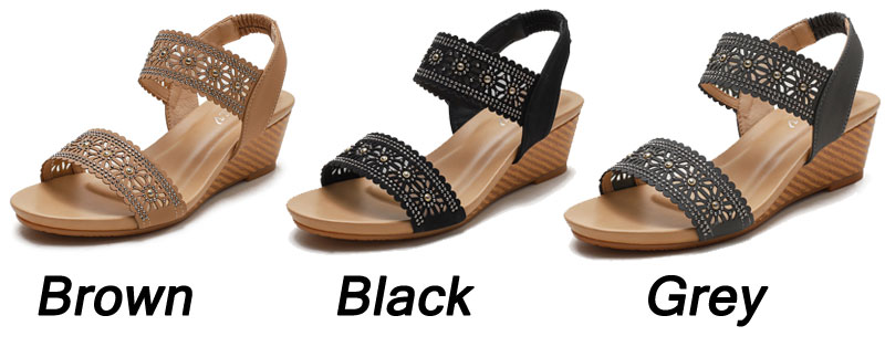 Bohemia Hollow Rhinestone Thick Sole Sandals Comfort Ankle Walking Shoes T-Strap Open Toe Dressy Summer Beach Back Zipper Gladiator Sandals