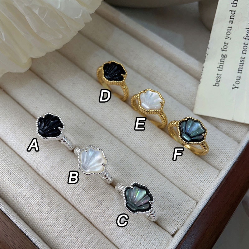 Dainty Shell Agate Wedding Bride Princess Engagement Wedding Gift Adjustable Accessory Sterling Silver Stackable Womens Ring