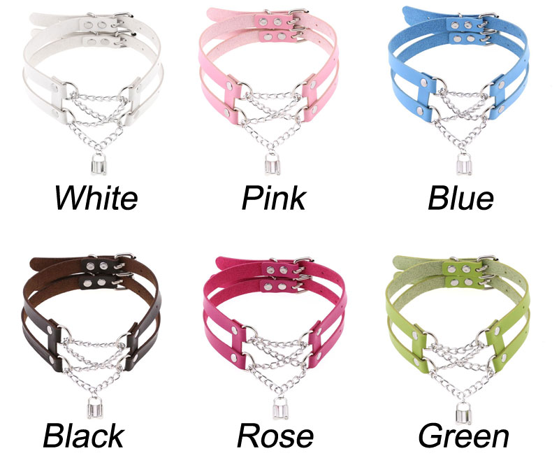 Punk Double Layers Chain Cross Lock Leather Goth Choker Necklace Rock Accessories Gift For Women Gothic Neckband Adjustable Collars Choker