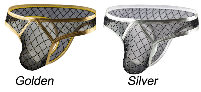 Sexy Transparent Fishnet Sheer Mesh Thong Underwear Seamless Rhombus Men's Lingerie Underpants Sissy Elastic Briefs Trunks