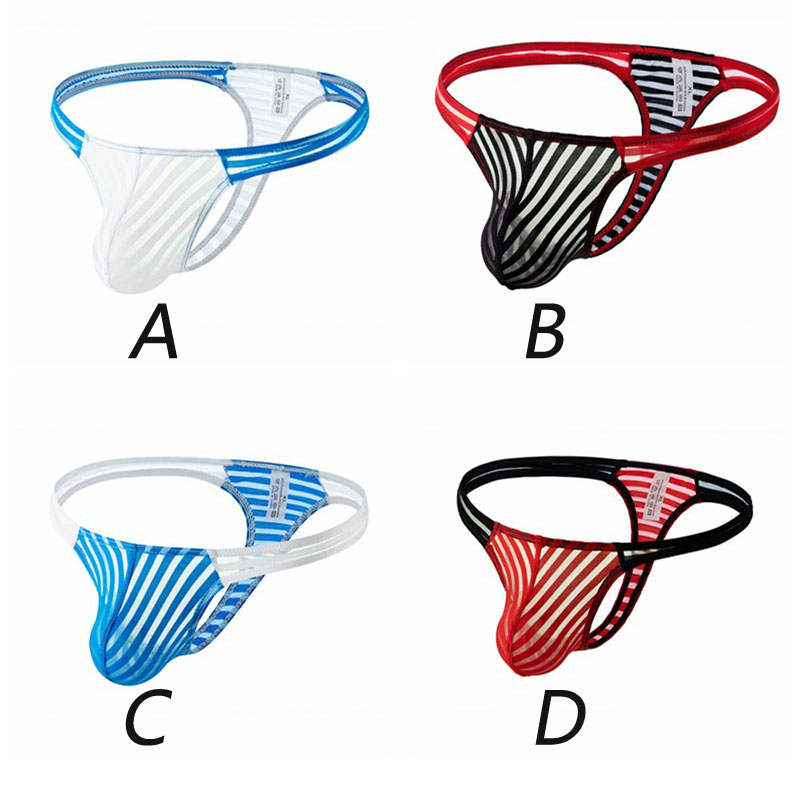 Sexy Stripe Thin Sheer Sissy Contrast Color Lingerie Underpants Gay Erotic Bulge Pouch Men's G-string Briefs Thong