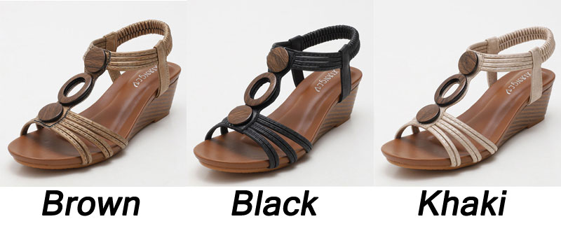 Bohemia Leisure Wood Hood Sandals Comfort Walking Shoes Dressy Summer Beach High Heels T-Strap Women's Sandals