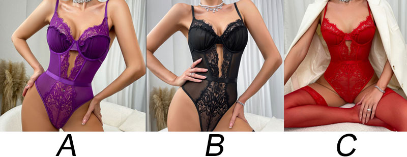 Sexy Deep V Hollow Lace Underwire Bodysuit Mesh Teddy Corset Leotard Jumpsuit Erotic Strapy Boudoir Outfits Women's Lingerie 