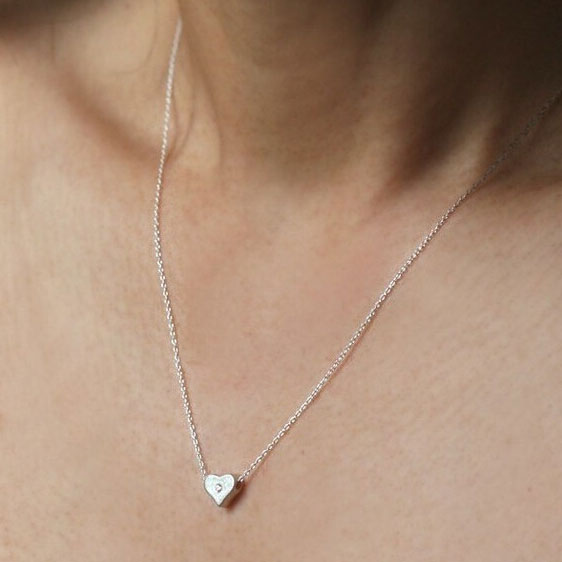 Unique Heart Shape Rhinestone 925 Sterling Silver Necklace 