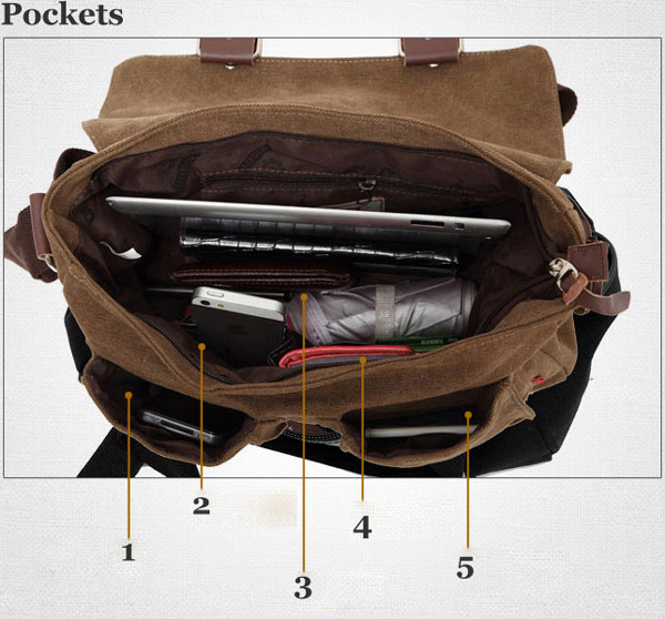 Vintage Front Pocket Canvas Shoulder Bag Messenger Bag