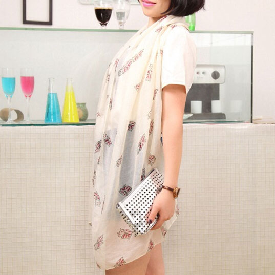 Fashion Cartoon Owl Print Voile Scarf