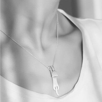 Hand Made Cute Cat 925 Sterling Silver Necklace