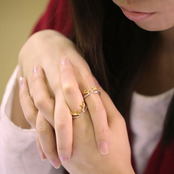 Personalized Gift Antler 925 Sterling Silver Opening Ring