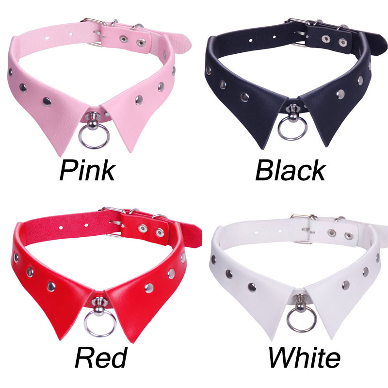 Punk Rings Rivet Hollow Leather Necklace With Leash Bar Party Accessories Gothic Rock Circle Adjustable Collars Choker