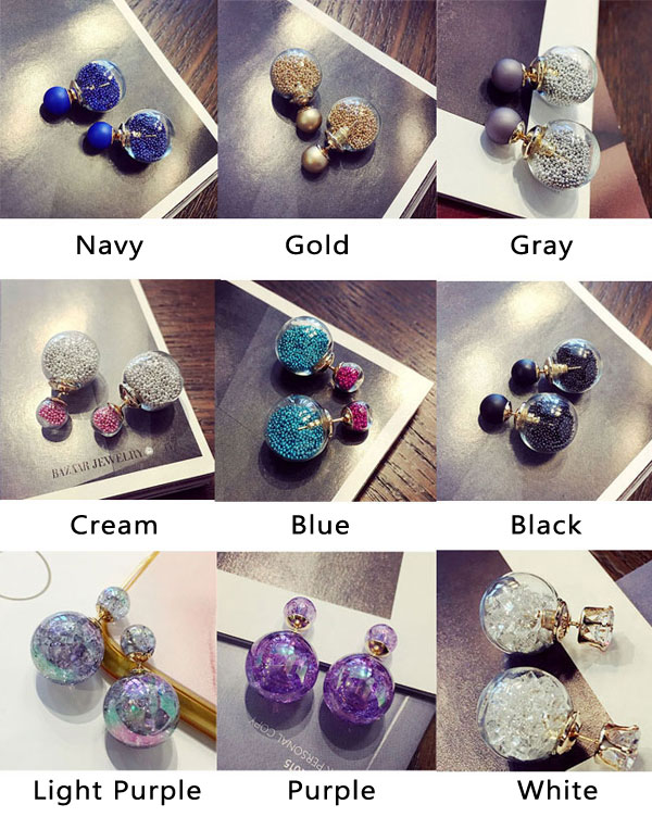 Fashion Wish Ball Spherical Sand Gems Crystal Jewelry Earring Studs