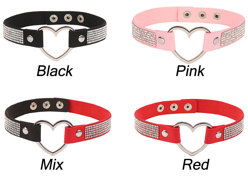 Punk Hollow Love Heart Rhinestone Diamond Leather Necklace Party Accessories Goth Rock Adjustable Women's Collars Choker