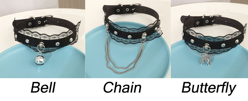Punk Lace Rivet Chain Bell Butterfly Leather Necklace Bar Party Accessories Metal Spike Rock Gothic Choker 