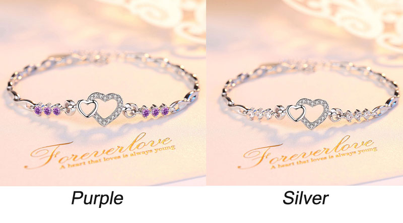 Romantic Hollow Love Heart Zircon Jewelry Gift For Women Bangle Cuff Wristband Sterling Silver Bracelet