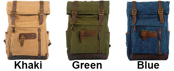 Retro Brown Large Laptop Bag Splicing Cowhide Outdoor Canvas Backpack